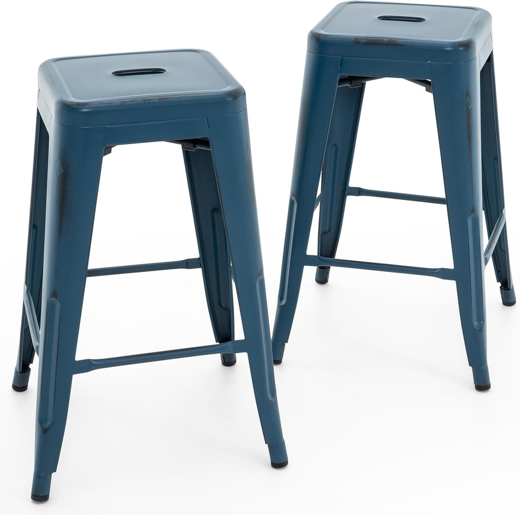 Vogue Furniture Direct 24" Bar Stools Black Backless Metal Barstools Indoor-Outdoor Counter Height Stools with Square Seat, Set of 2 - VF1571001 - Grand Goldman