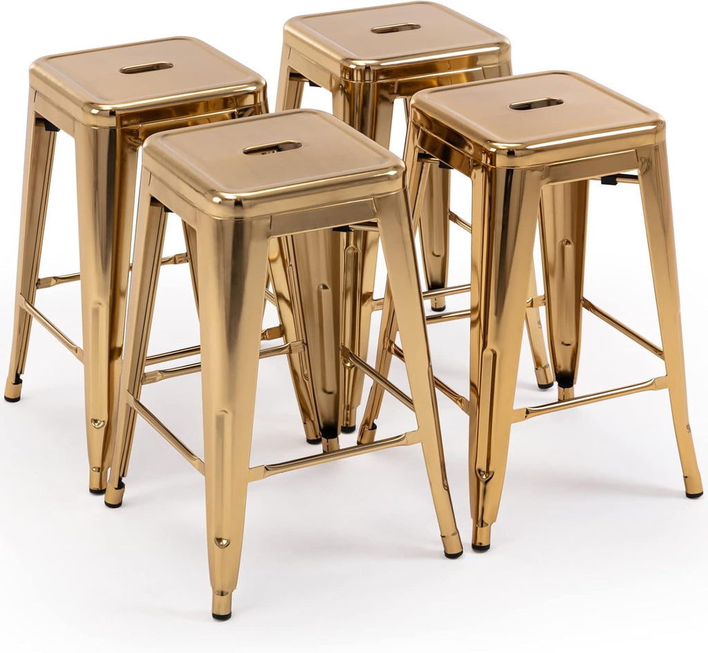 Vogue Furniture Direct 24" Bar Stools Black Backless Metal Barstools Indoor-Outdoor Counter Height Stools with Square Seat, Set of 2 - VF1571001 - Grand Goldman