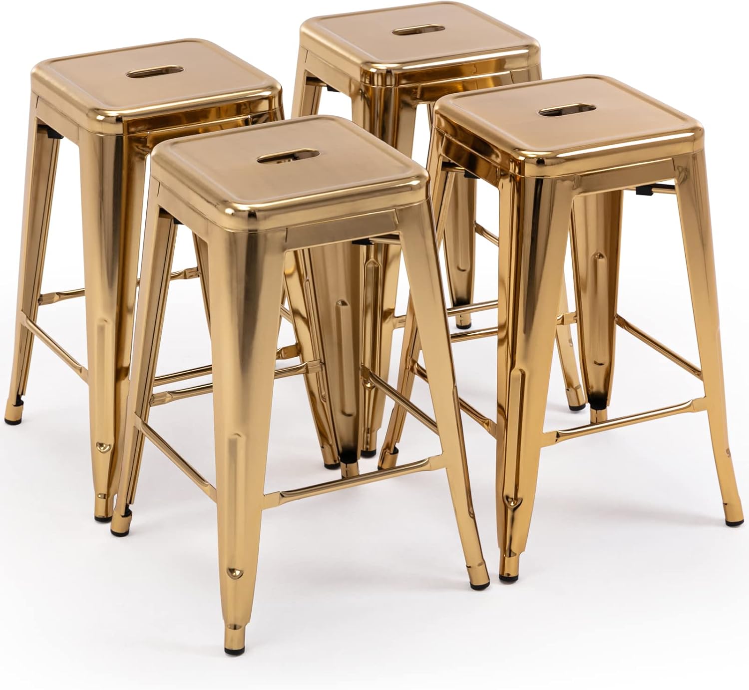 Vogue Furniture Direct 24" Bar Stools Black Backless Metal Barstools Indoor-Outdoor Counter Height Stools with Square Seat, Set of 2 - VF1571001 - Grand Goldman