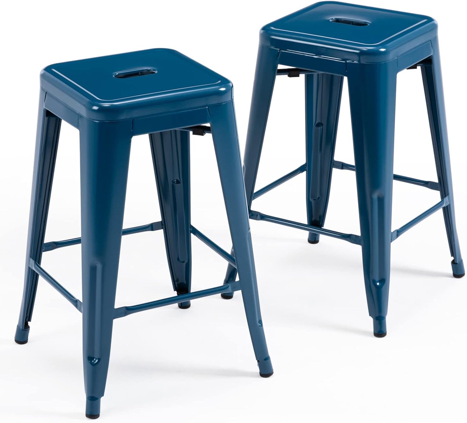 Vogue Furniture Direct 24" Bar Stools Black Backless Metal Barstools Indoor-Outdoor Counter Height Stools with Square Seat, Set of 2 - VF1571001 - Grand Goldman
