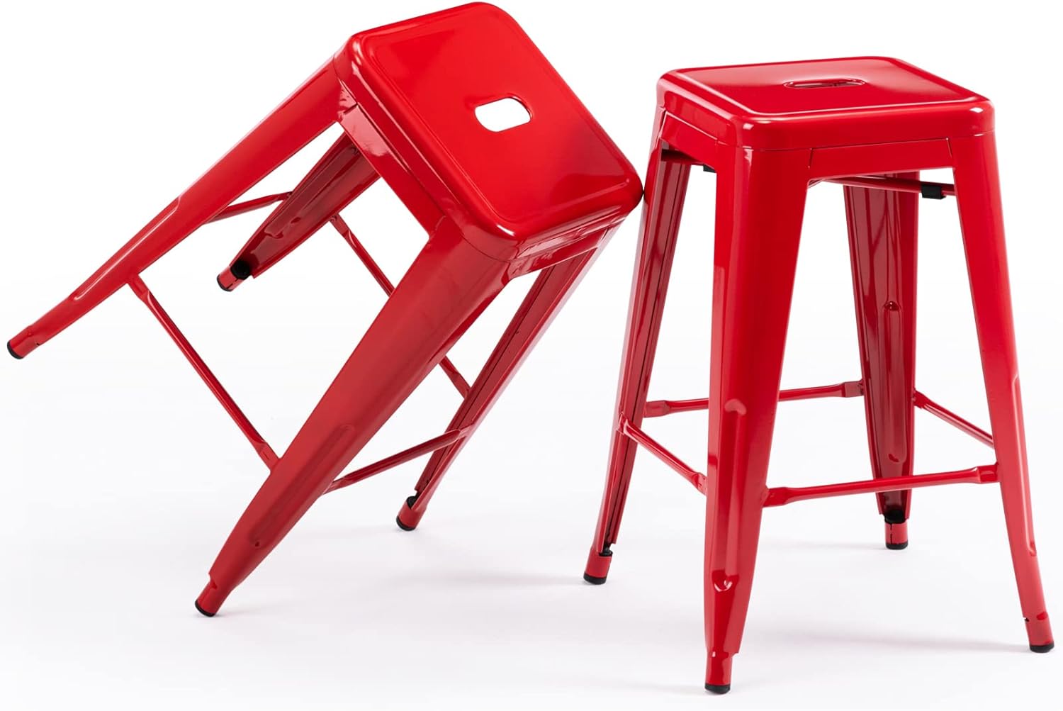 Vogue Furniture Direct 24" Bar Stools Black Backless Metal Barstools Indoor-Outdoor Counter Height Stools with Square Seat, Set of 2 - VF1571001 - Grand Goldman