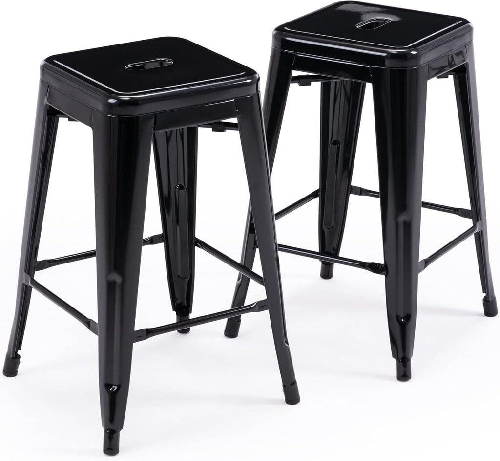 Vogue Furniture Direct 24" Bar Stools Black Backless Metal Barstools Indoor-Outdoor Counter Height Stools with Square Seat, Set of 2 - VF1571001 - Grand Goldman