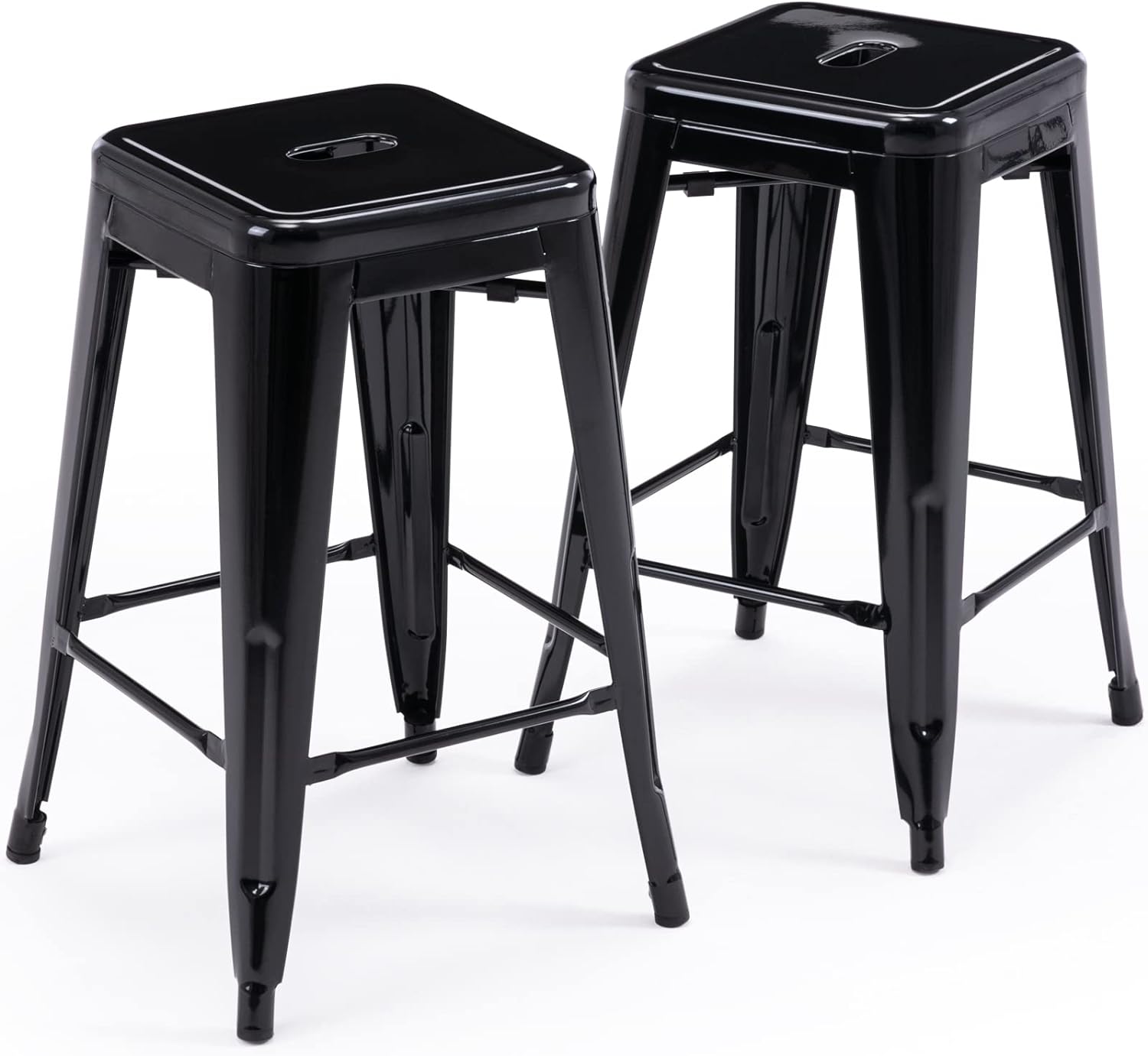 Vogue Furniture Direct 24" Bar Stools Black Backless Metal Barstools Indoor-Outdoor Counter Height Stools with Square Seat, Set of 2 - VF1571001 - Grand Goldman