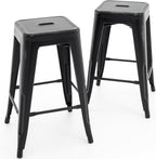 Vogue Furniture Direct 24" Bar Stools Black Backless Metal Barstools Indoor-Outdoor Counter Height Stools with Square Seat, Set of 2 - VF1571001 - Grand Goldman