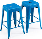 Vogue Furniture Direct 24" Bar Stools Black Backless Metal Barstools Indoor-Outdoor Counter Height Stools with Square Seat, Set of 2 - VF1571001 - Grand Goldman