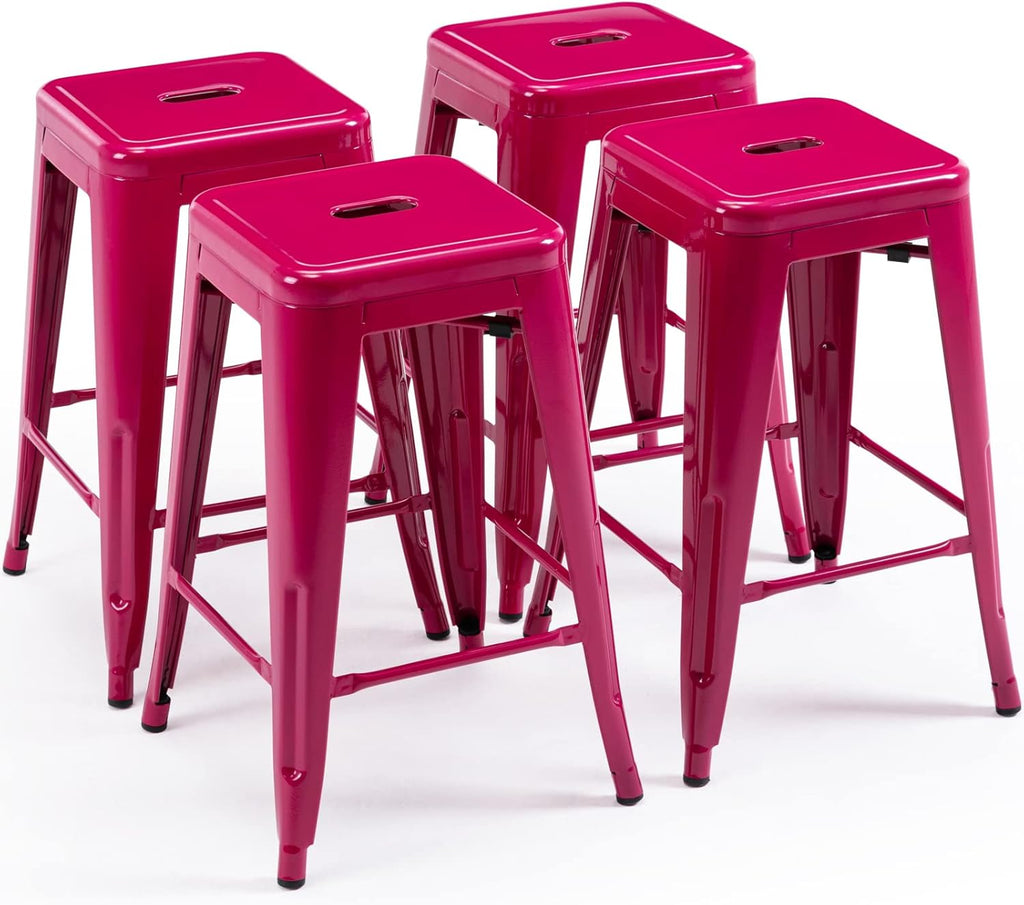 Vogue Furniture Direct 24" Bar Stools Black Backless Metal Barstools Indoor-Outdoor Counter Height Stools with Square Seat, Set of 2 - VF1571001 - Grand Goldman