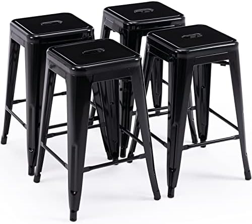 Vogue Furniture Direct 24" Bar Stools Black Backless Metal Barstools Indoor-Outdoor Counter Height Stools with Square Seat, Set of 2 - VF1571001 - Grand Goldman