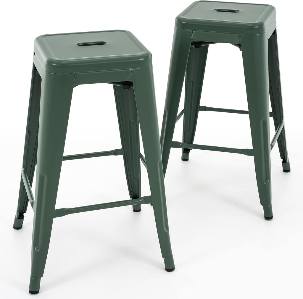 Vogue Furniture Direct 24" Bar Stools Black Backless Metal Barstools Indoor-Outdoor Counter Height Stools with Square Seat, Set of 2 - VF1571001 - Grand Goldman