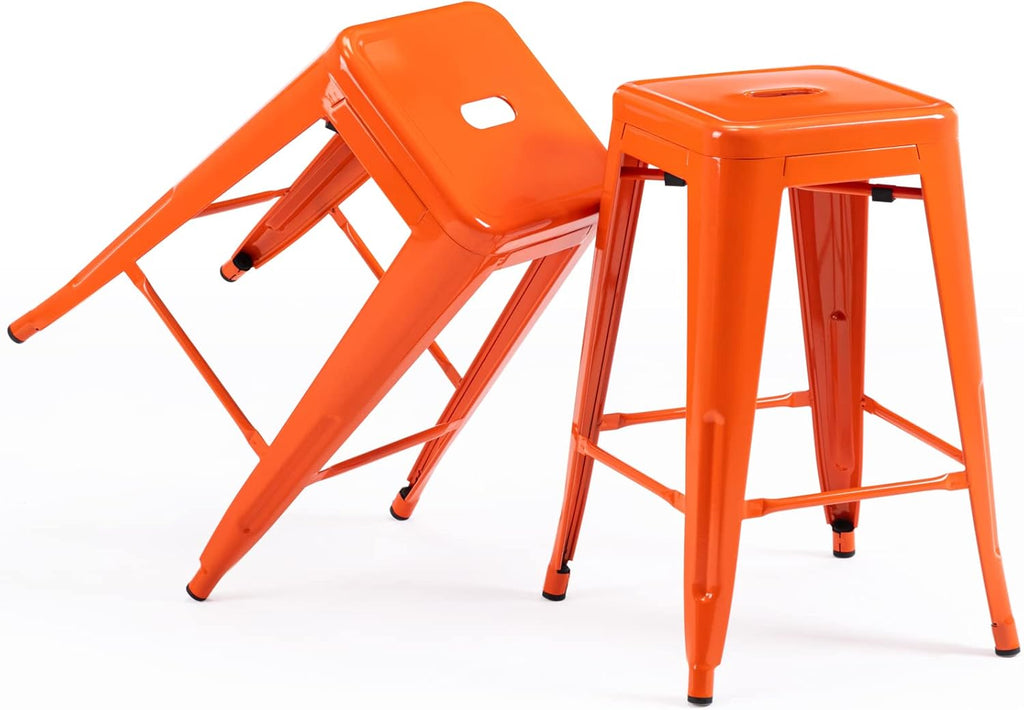 Vogue Furniture Direct 24" Bar Stools Black Backless Metal Barstools Indoor-Outdoor Counter Height Stools with Square Seat, Set of 2 - VF1571001 - Grand Goldman