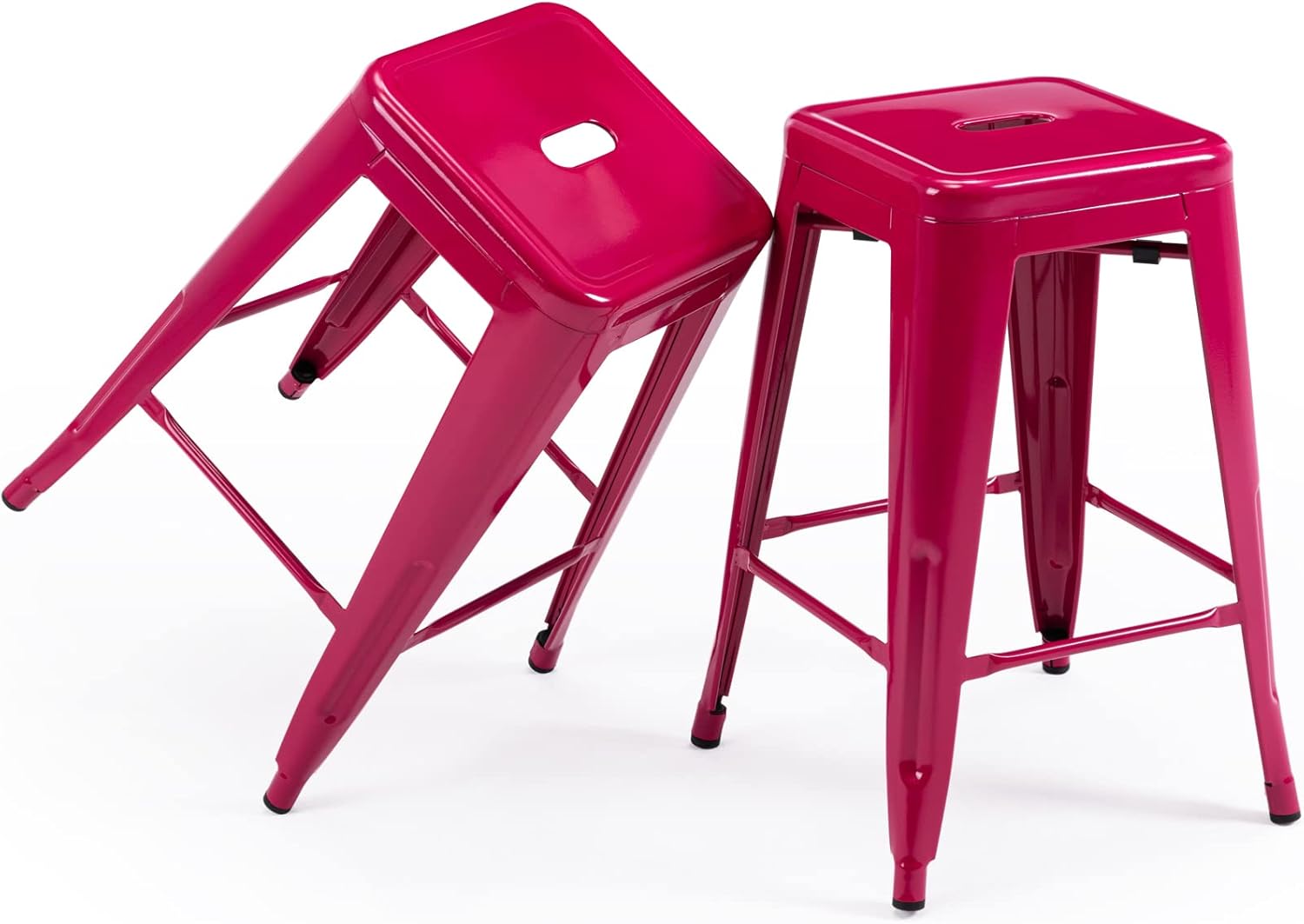 Vogue Furniture Direct 24" Bar Stools Black Backless Metal Barstools Indoor-Outdoor Counter Height Stools with Square Seat, Set of 2 - VF1571001 - Grand Goldman