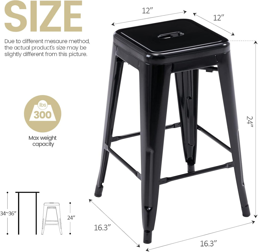 Vogue Furniture Direct 24" Bar Stools Black Backless Metal Barstools Indoor-Outdoor Counter Height Stools with Square Seat, Set of 2 - VF1571001 - Grand Goldman