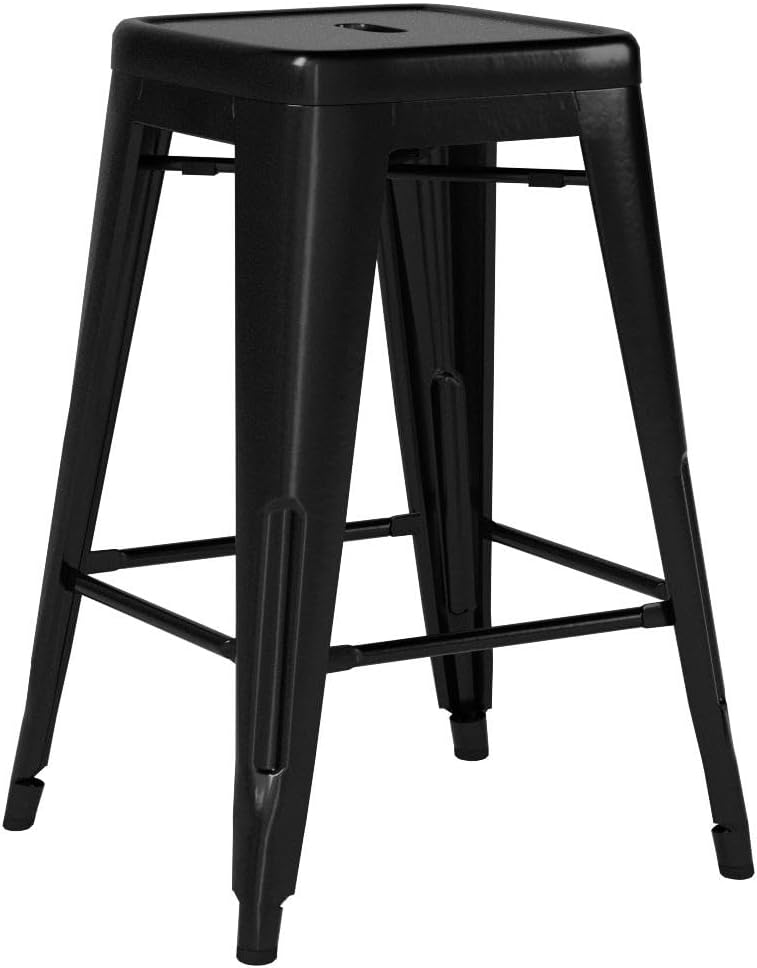 Vogue Furniture Direct 24" Bar Stools Black Backless Metal Barstools Indoor-Outdoor Counter Height Stools with Square Seat, Set of 2 - VF1571001 - Grand Goldman