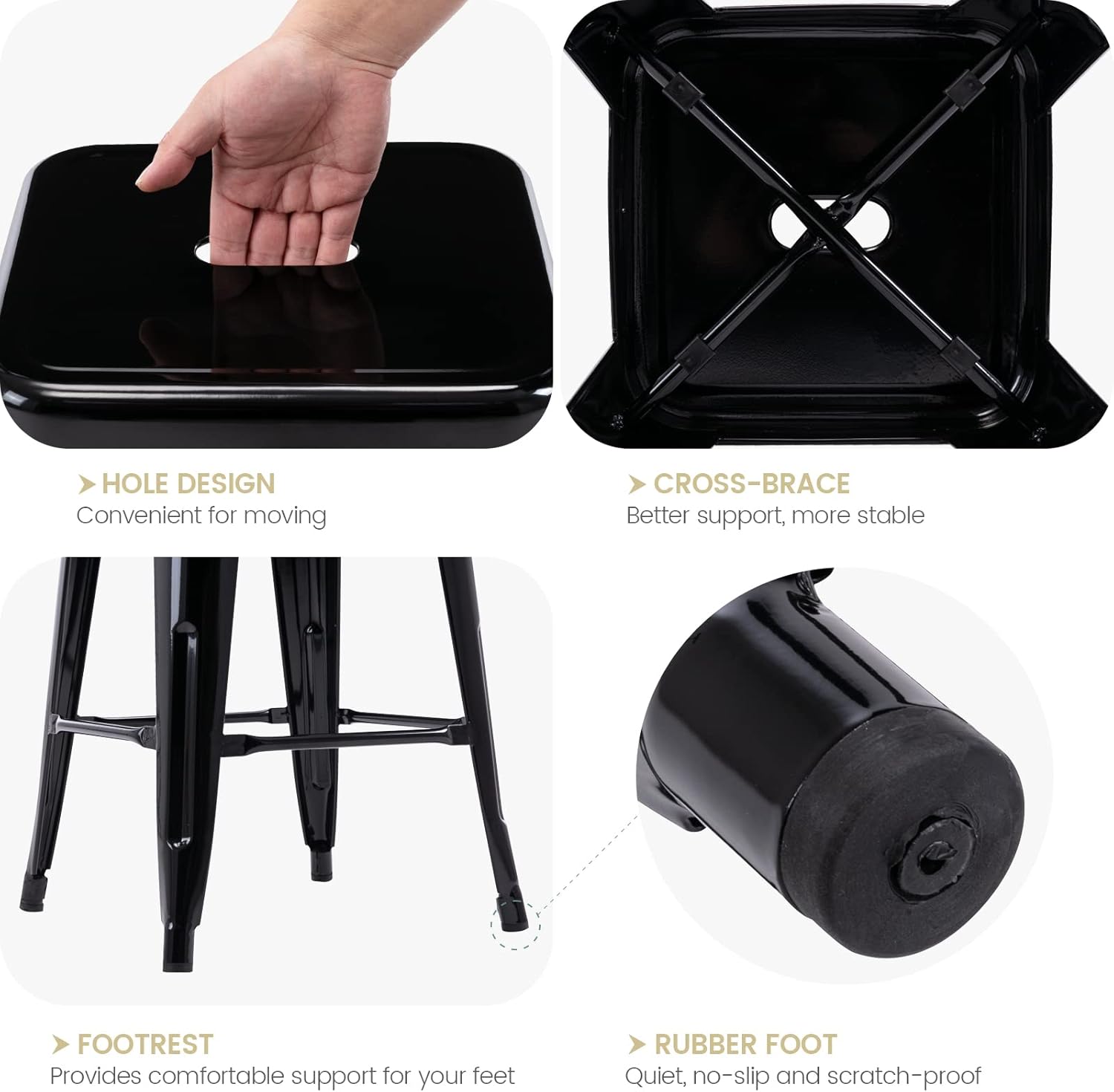 Vogue Furniture Direct 24" Bar Stools Black Backless Metal Barstools Indoor-Outdoor Counter Height Stools with Square Seat, Set of 2 - VF1571001 - Grand Goldman