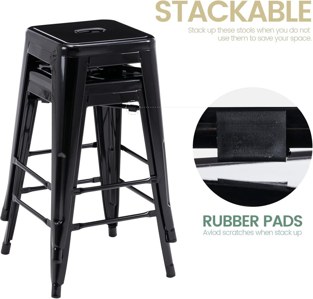 Vogue Furniture Direct 24" Bar Stools Black Backless Metal Barstools Indoor-Outdoor Counter Height Stools with Square Seat, Set of 2 - VF1571001 - Grand Goldman