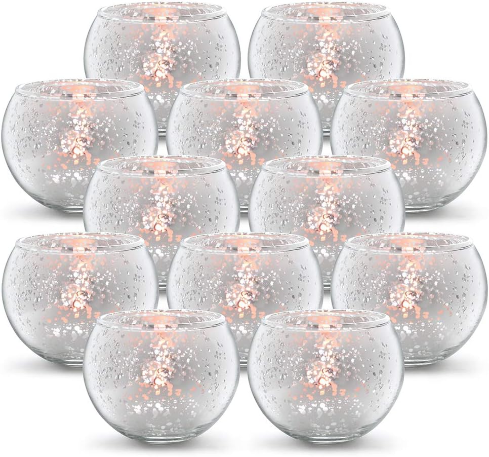 Volens Round Gold Votive Candle Holders, Mercury Glass Candle Holder Set of 12 - Grand Goldman