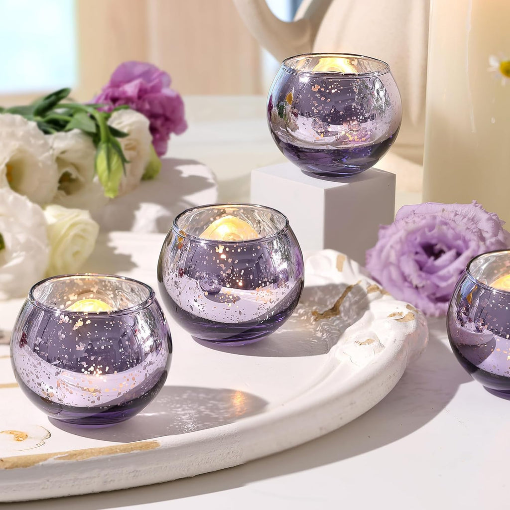Volens Round Gold Votive Candle Holders, Mercury Glass Candle Holder Set of 12 - Grand Goldman