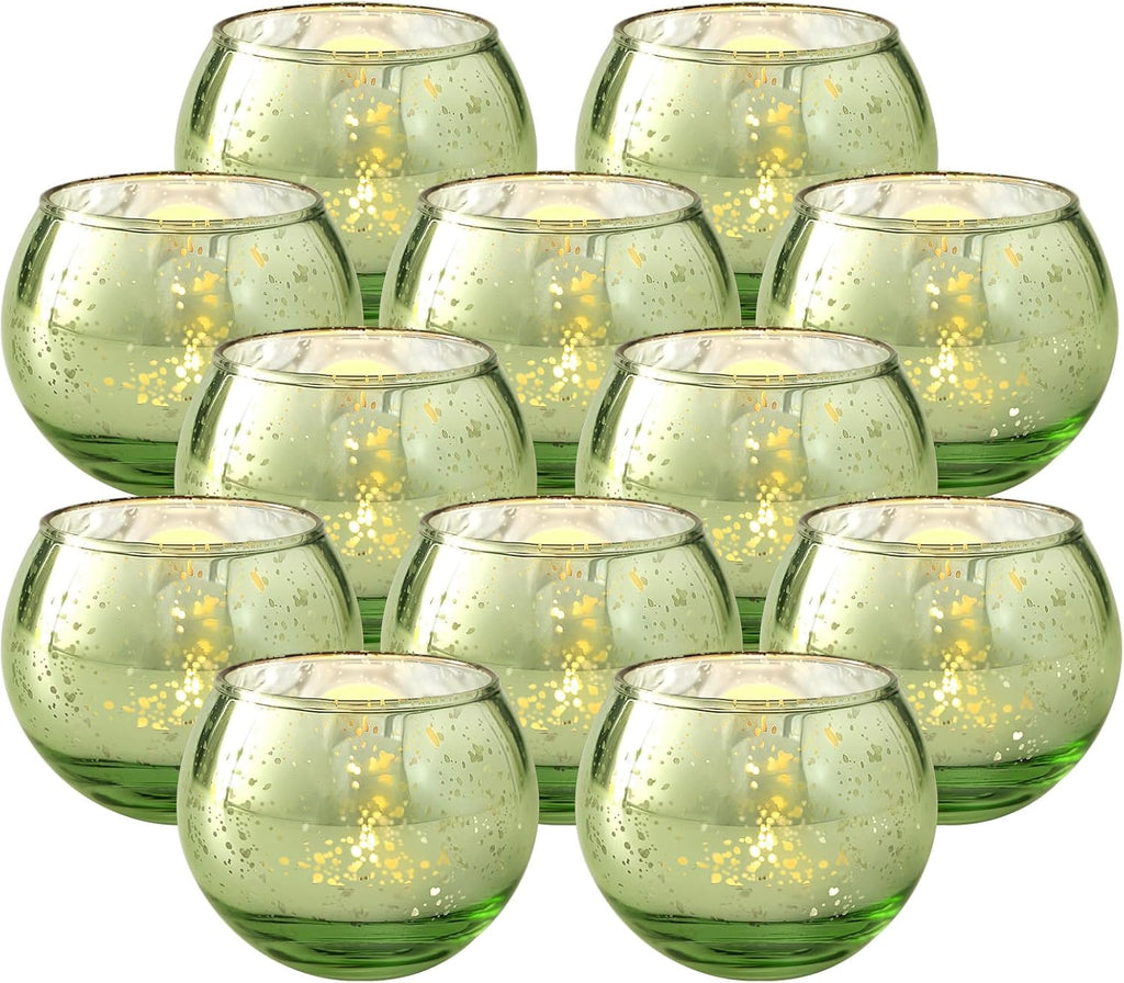 Volens Round Gold Votive Candle Holders, Mercury Glass Candle Holder Set of 12 - Grand Goldman
