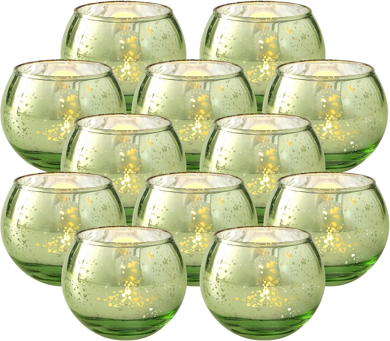 Volens Round Gold Votive Candle Holders, Mercury Glass Candle Holder Set of 12 - Grand Goldman