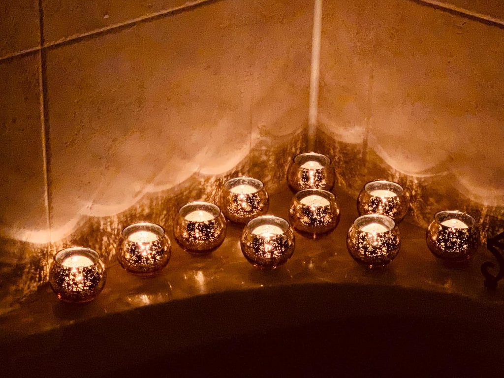 Volens Round Gold Votive Candle Holders, Mercury Glass Candle Holder Set of 12 - Grand Goldman