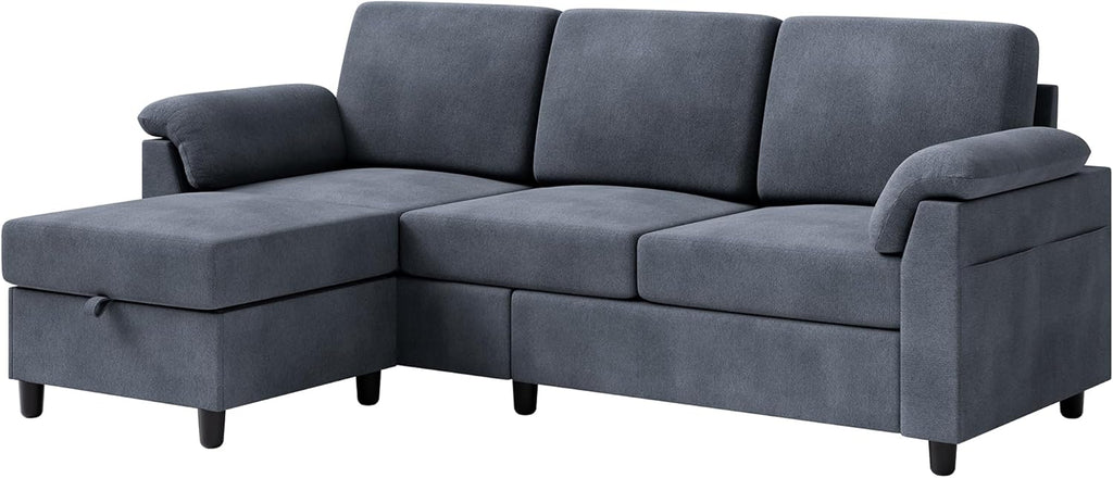 Vongrasig Convertible Sectional Sofa Couch, 3 Seat L Shaped Sofa with Removable Pillows Linen Fabric Small Couch Mid Century for Living Room, Apartment and Office (Gray) - Grand Goldman