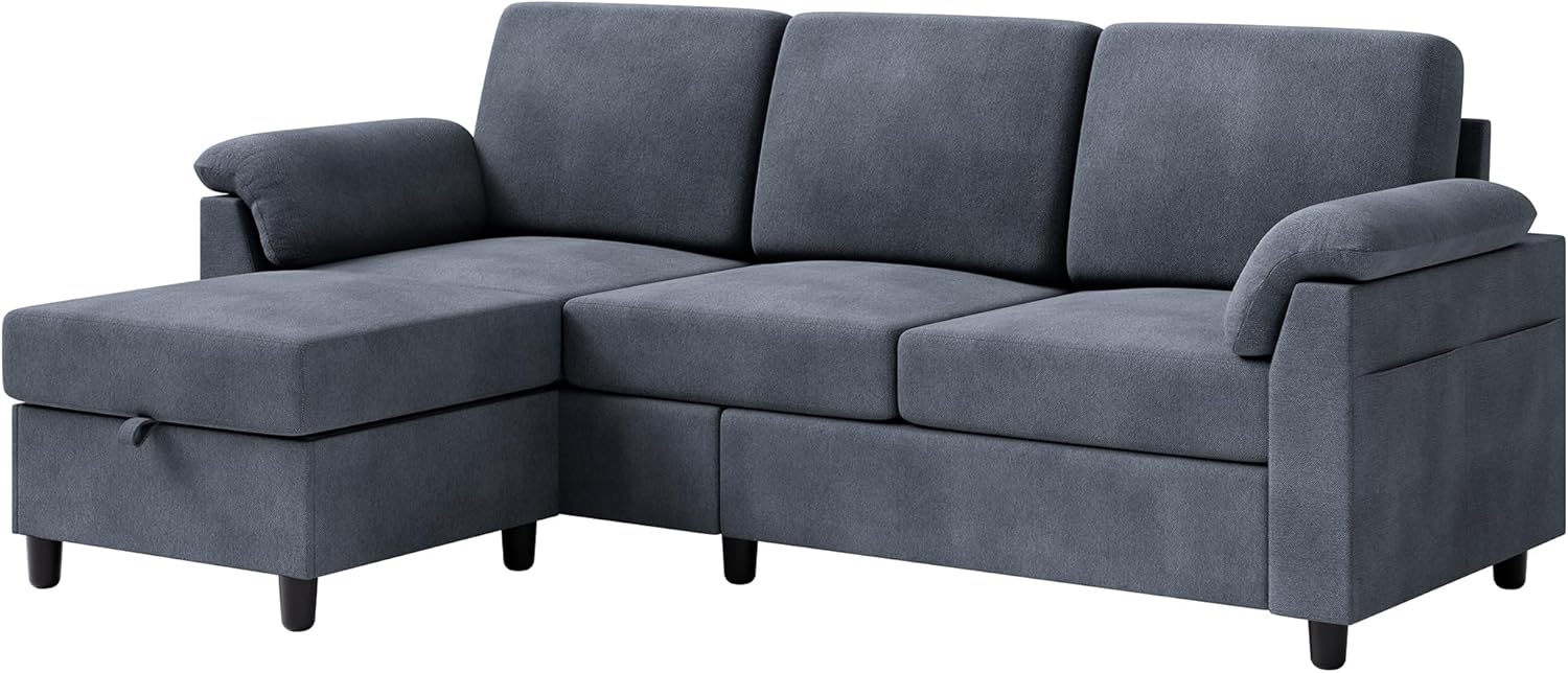 Vongrasig Convertible Sectional Sofa Couch, 3 Seat L Shaped Sofa with Removable Pillows Linen Fabric Small Couch Mid Century for Living Room, Apartment and Office (Gray) - Grand Goldman