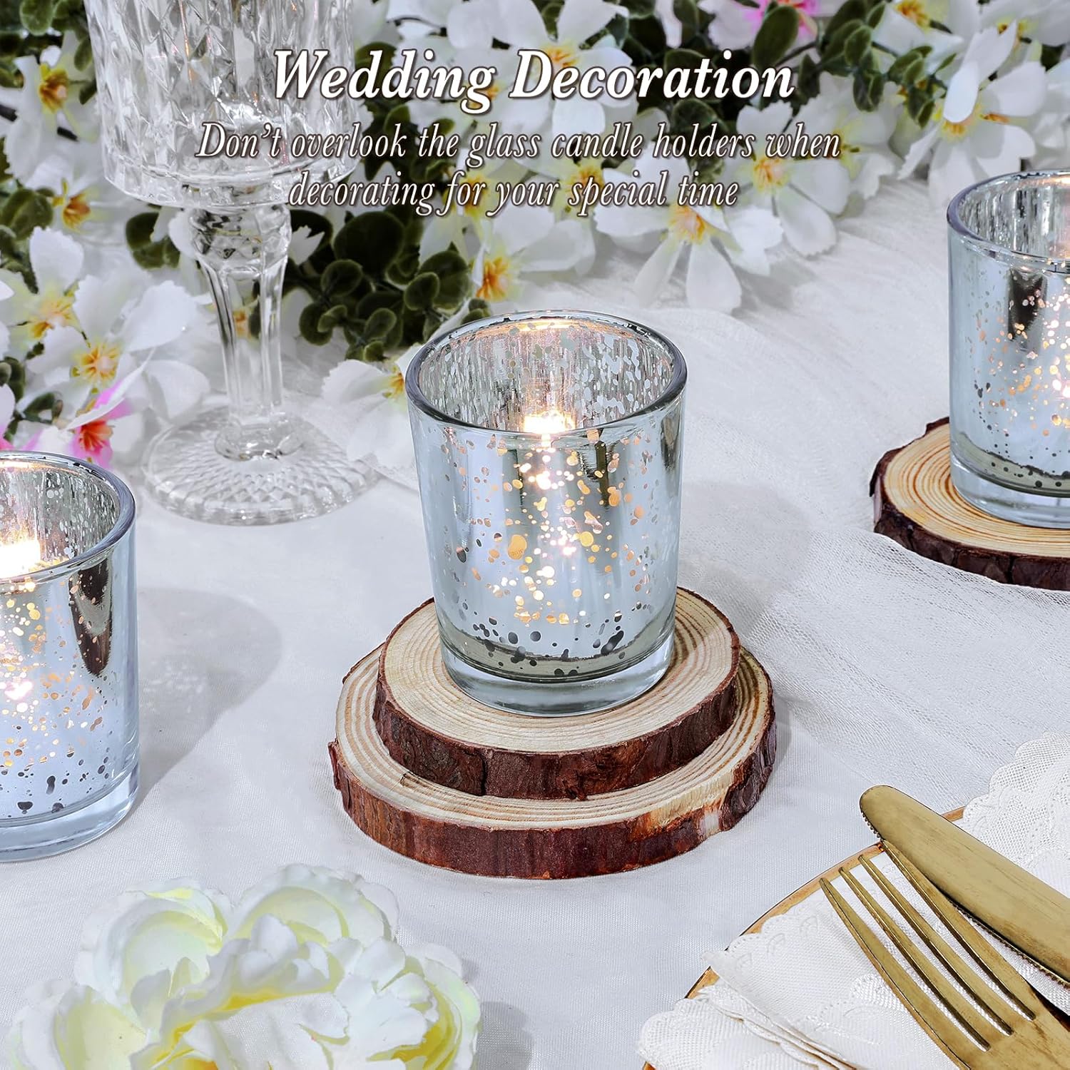 Votive Candle Holders Set of 24, Speckled Mercury Silver Candle Holders for Wedding Centerpiece Table Decorations, Tealight Candle Holder for Party Bridal Shower Decor, Christmas Home Decor - Grand Goldman