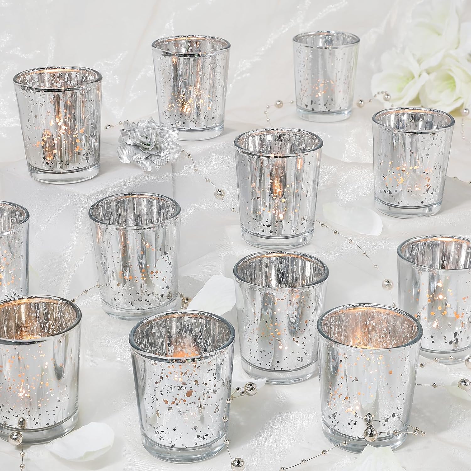 Votive Candle Holders Set of 24, Speckled Mercury Silver Candle Holders for Wedding Centerpiece Table Decorations, Tealight Candle Holder for Party Bridal Shower Decor, Christmas Home Decor - Grand Goldman