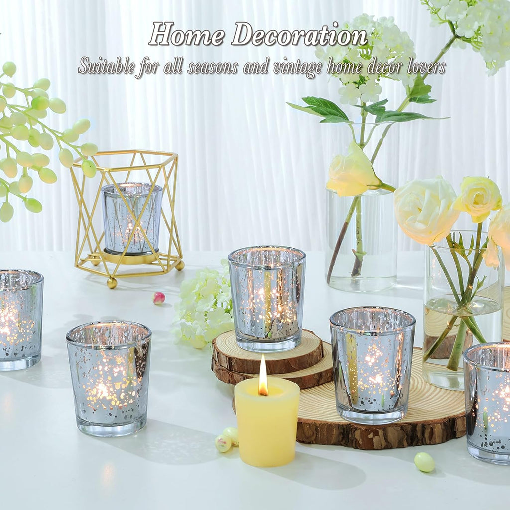 Votive Candle Holders Set of 24, Speckled Mercury Silver Candle Holders for Wedding Centerpiece Table Decorations, Tealight Candle Holder for Party Bridal Shower Decor, Christmas Home Decor - Grand Goldman