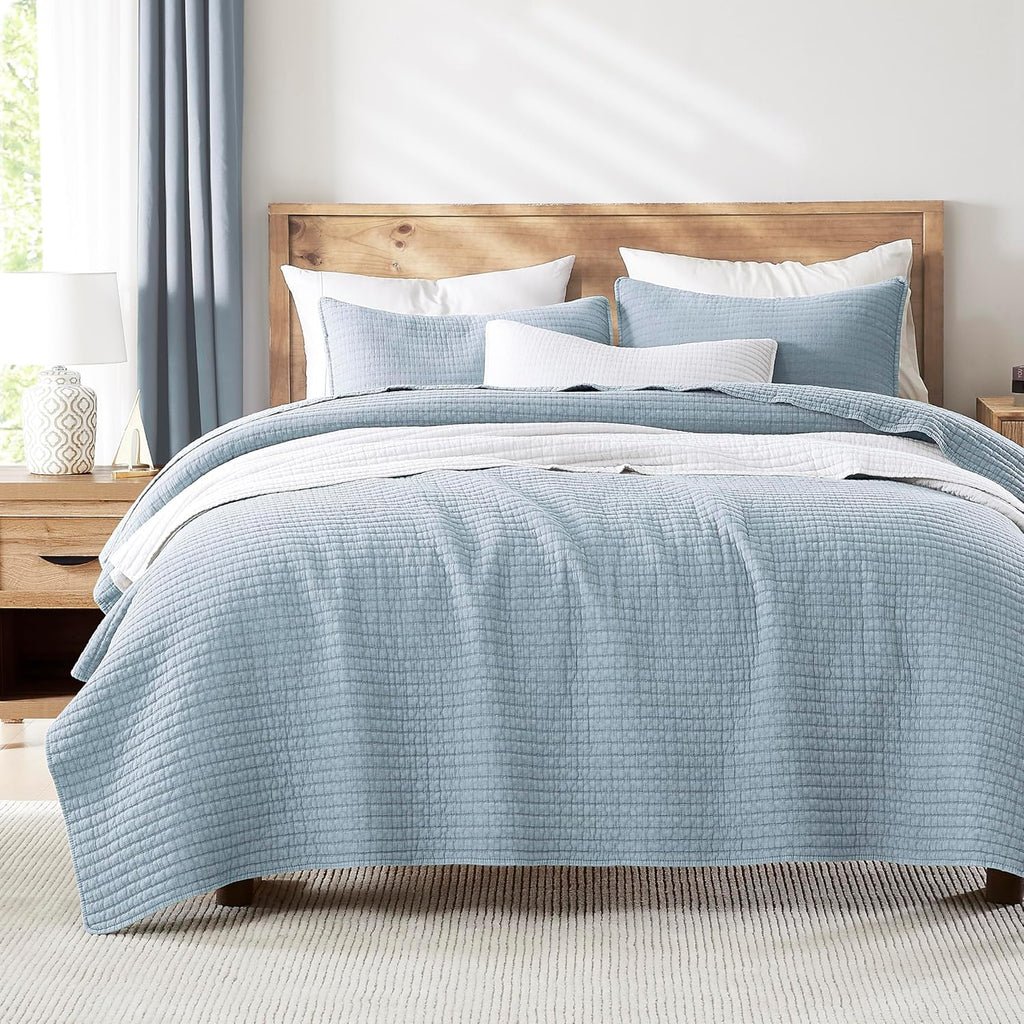 WDCOZY Beige Muslin Cotton Quilt Bedding Sets King Size with 2 Pillow Shams, Neutral Shabby Chic Rustic Textured Gauze Lightweight Country Soft Bedspread Coverlet for All Season, 3 Pieces - Grand Goldman