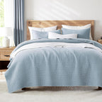 WDCOZY Beige Muslin Cotton Quilt Bedding Sets King Size with 2 Pillow Shams, Neutral Shabby Chic Rustic Textured Gauze Lightweight Country Soft Bedspread Coverlet for All Season, 3 Pieces - Grand Goldman