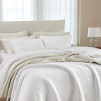 WDCOZY Beige Muslin Cotton Quilt Bedding Sets King Size with 2 Pillow Shams, Neutral Shabby Chic Rustic Textured Gauze Lightweight Country Soft Bedspread Coverlet for All Season, 3 Pieces - Grand Goldman