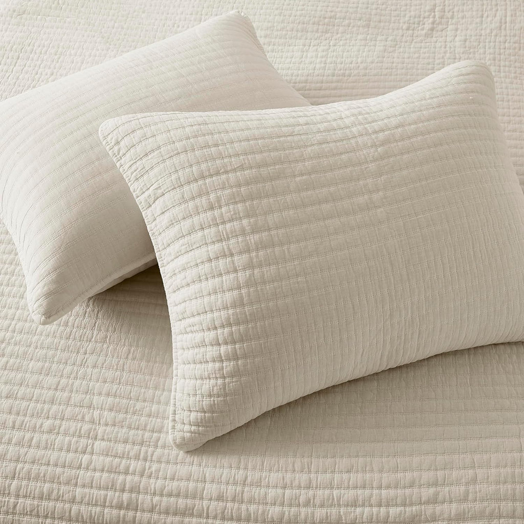 WDCOZY Beige Muslin Cotton Quilt Bedding Sets King Size with 2 Pillow Shams, Neutral Shabby Chic Rustic Textured Gauze Lightweight Country Soft Bedspread Coverlet for All Season, 3 Pieces - Grand Goldman