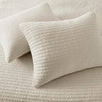 WDCOZY Beige Muslin Cotton Quilt Bedding Sets King Size with 2 Pillow Shams, Neutral Shabby Chic Rustic Textured Gauze Lightweight Country Soft Bedspread Coverlet for All Season, 3 Pieces - Grand Goldman