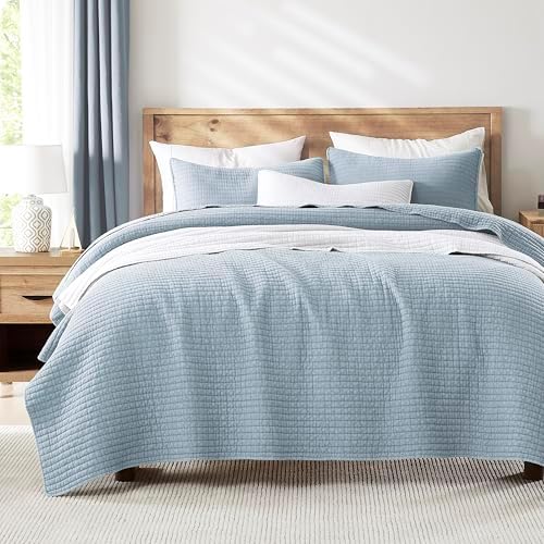 WDCOZY Beige Muslin Cotton Quilt Bedding Sets King Size with 2 Pillow Shams, Neutral Shabby Chic Rustic Textured Gauze Lightweight Country Soft Bedspread Coverlet for All Season, 3 Pieces - Grand Goldman