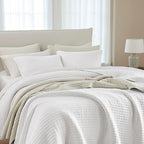 WDCOZY Beige Muslin Cotton Quilt Bedding Sets King Size with 2 Pillow Shams, Neutral Shabby Chic Rustic Textured Gauze Lightweight Country Soft Bedspread Coverlet for All Season, 3 Pieces - Grand Goldman