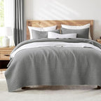 WDCOZY Beige Muslin Cotton Quilt Bedding Sets King Size with 2 Pillow Shams, Neutral Shabby Chic Rustic Textured Gauze Lightweight Country Soft Bedspread Coverlet for All Season, 3 Pieces - Grand Goldman