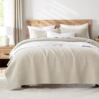 WDCOZY Beige Muslin Cotton Quilt Bedding Sets King Size with 2 Pillow Shams, Neutral Shabby Chic Rustic Textured Gauze Lightweight Country Soft Bedspread Coverlet for All Season, 3 Pieces - Grand Goldman