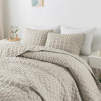 WDCOZY Oversized California Cal King Size Quilt Bedding Sets with Pillow Shams, Beige Tan Cream Lightweight Soft Bedspread Coverlet Bed Cover, All Season Spring Summer, 3 Pieces, 116x106 inches - Grand Goldman