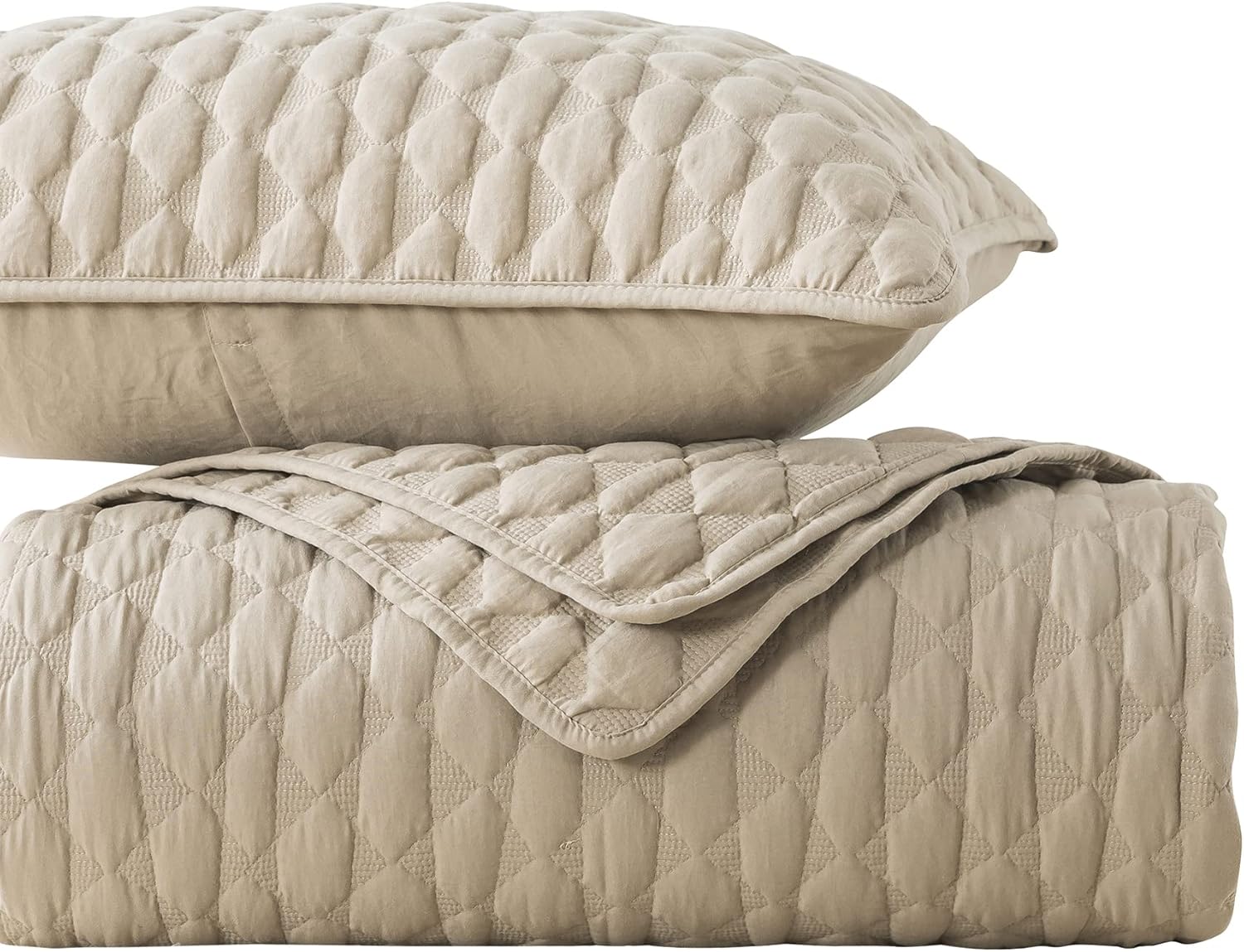 WDCOZY Oversized California Cal King Size Quilt Bedding Sets with Pillow Shams, Beige Tan Cream Lightweight Soft Bedspread Coverlet Bed Cover, All Season Spring Summer, 3 Pieces, 116x106 inches - Grand Goldman