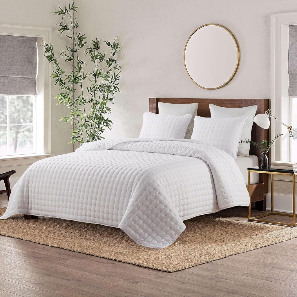 WDCOZY White Queen Size Quilt Bedding Sets with Pillow Shams, Lightweight Soft Bedspread Coverlet, Quilted Blanket Thin Comforter Bed Cover, All Season Summer Spring, 3 Pieces, 90x90 inches - Grand Goldman