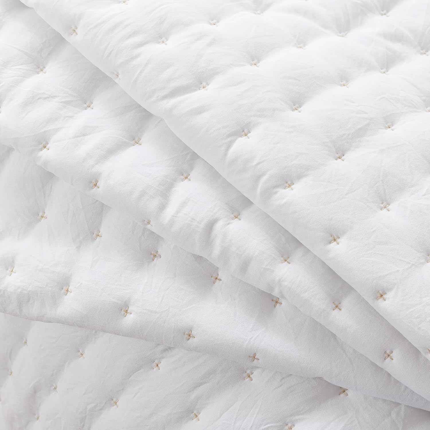 WDCOZY White Queen Size Quilt Bedding Sets with Pillow Shams, Lightweight Soft Bedspread Coverlet, Quilted Blanket Thin Comforter Bed Cover, All Season Summer Spring, 3 Pieces, 90x90 inches - Grand Goldman