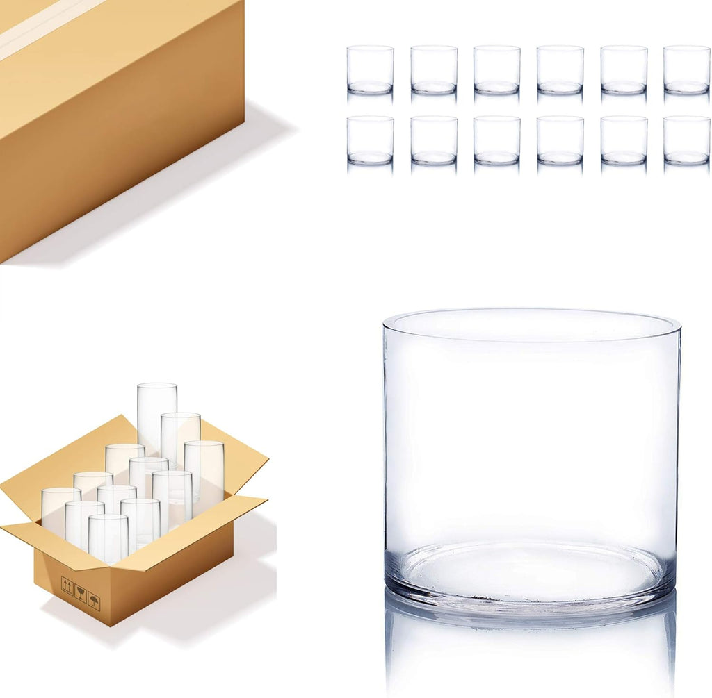 WGV Quality Thick Cylinder Vase, Width 6", Height 8", Clear Glass Container Terrarium Candle Holder for Wedding Centerpiece, Event, Home Decor, 1 Piece - Grand Goldman