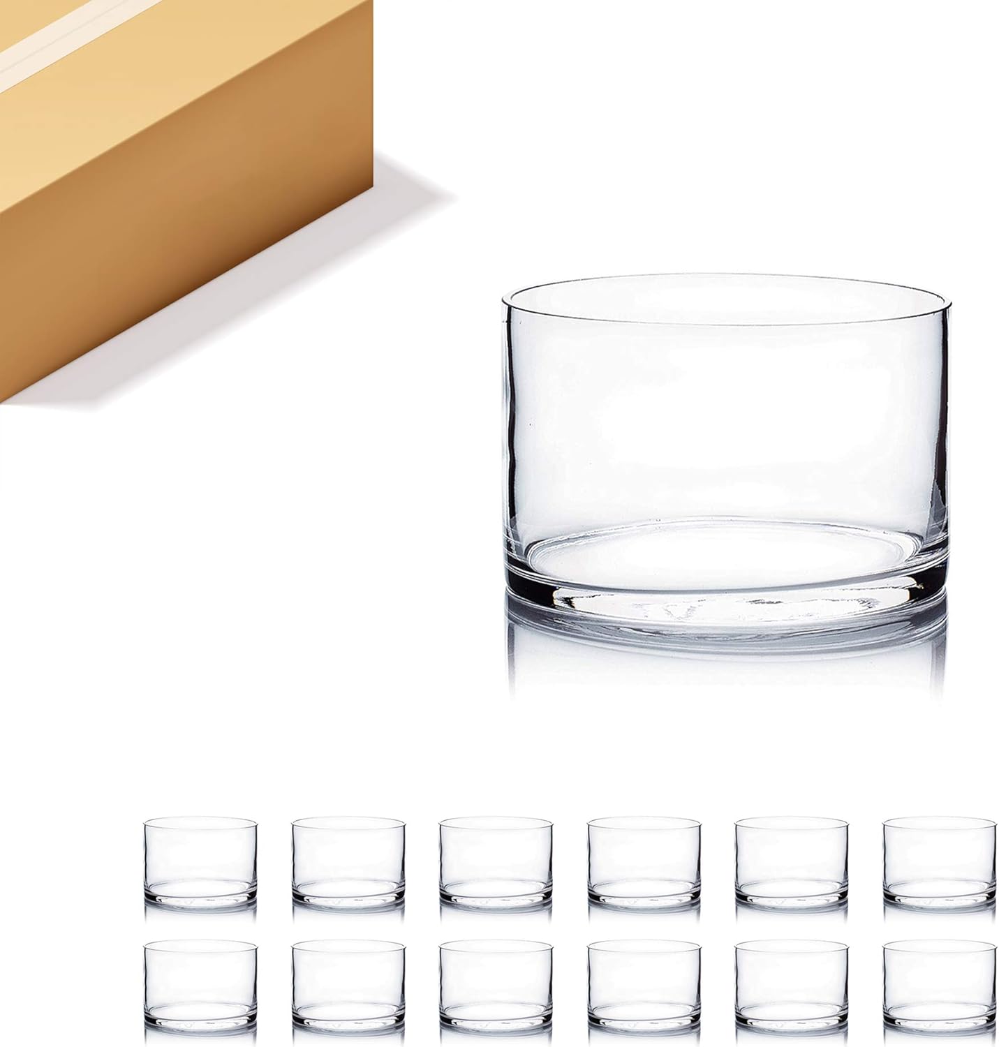 WGV Quality Thick Cylinder Vase, Width 6", Height 8", Clear Glass Container Terrarium Candle Holder for Wedding Centerpiece, Event, Home Decor, 1 Piece - Grand Goldman