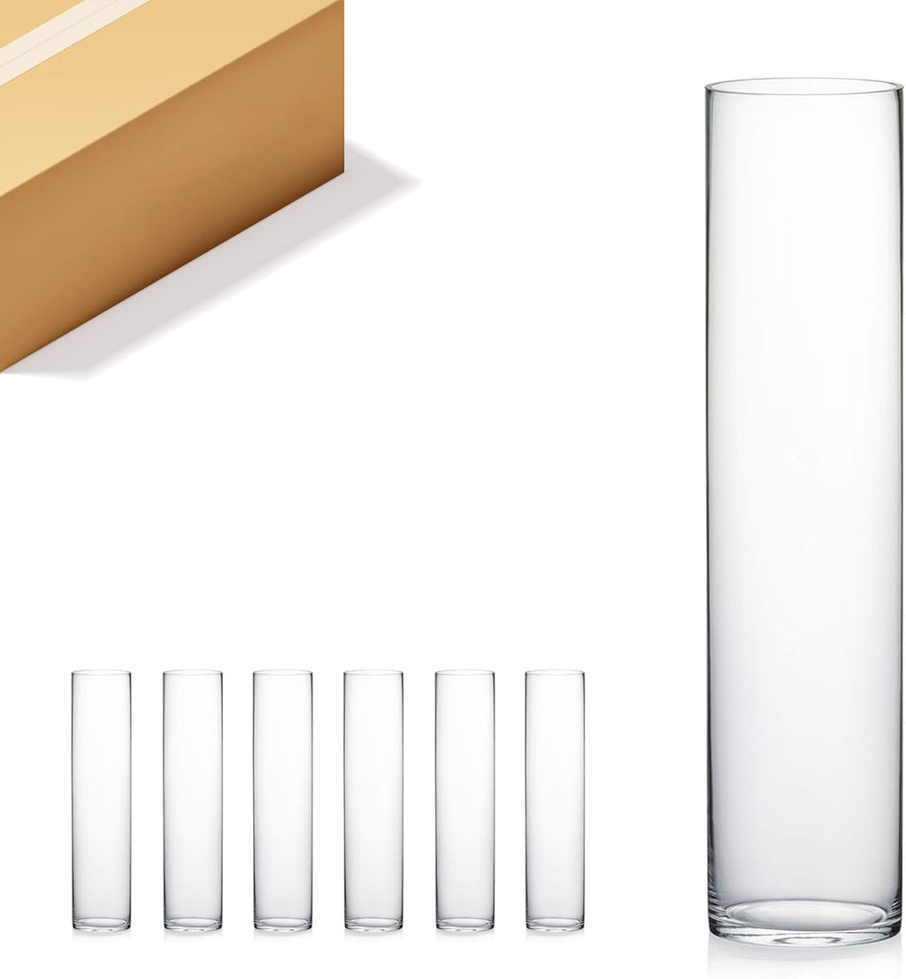 WGV Quality Thick Cylinder Vase, Width 6", Height 8", Clear Glass Container Terrarium Candle Holder for Wedding Centerpiece, Event, Home Decor, 1 Piece - Grand Goldman