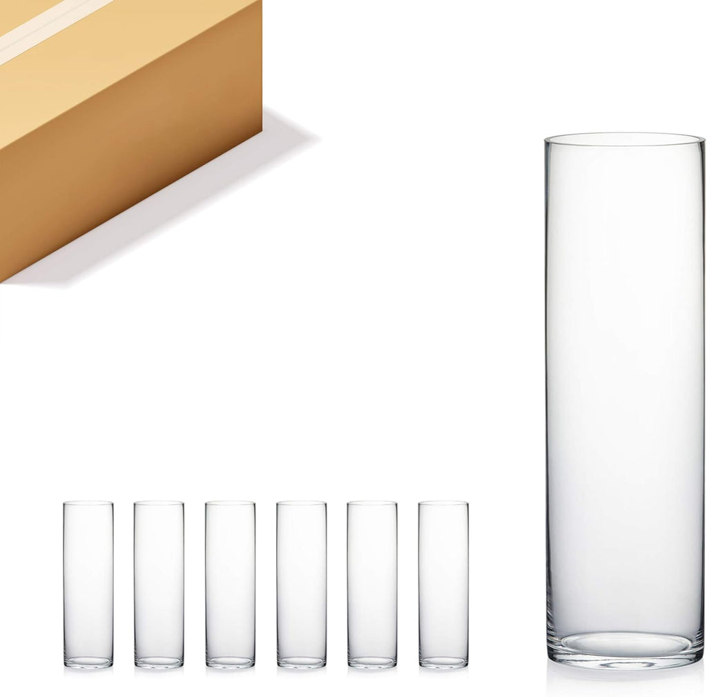WGV Quality Thick Cylinder Vase, Width 6", Height 8", Clear Glass Container Terrarium Candle Holder for Wedding Centerpiece, Event, Home Decor, 1 Piece - Grand Goldman