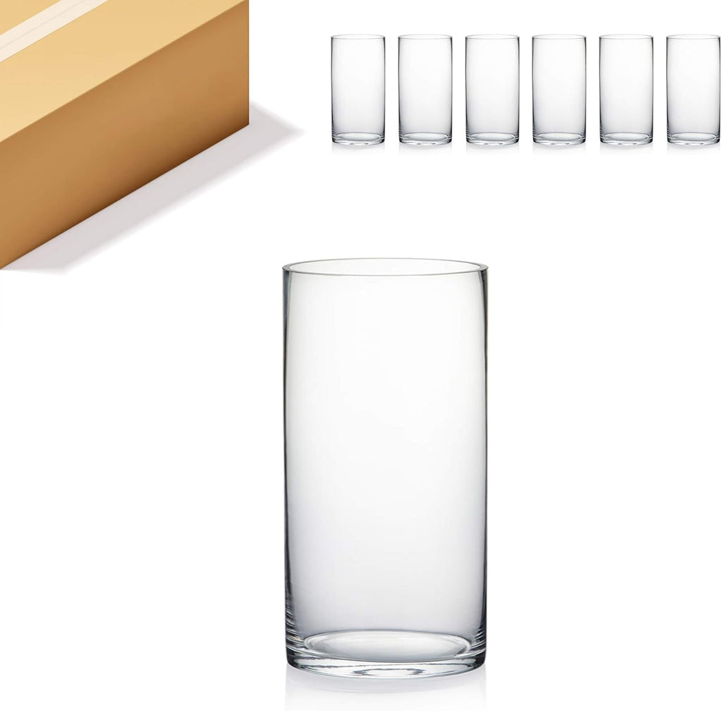 WGV Quality Thick Cylinder Vase, Width 6", Height 8", Clear Glass Container Terrarium Candle Holder for Wedding Centerpiece, Event, Home Decor, 1 Piece - Grand Goldman