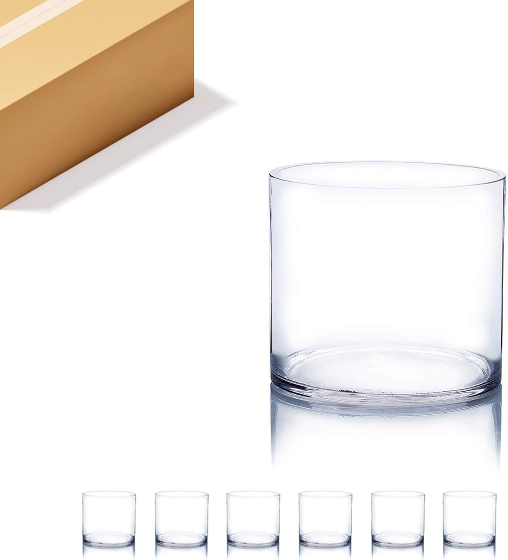 WGV Quality Thick Cylinder Vase, Width 6", Height 8", Clear Glass Container Terrarium Candle Holder for Wedding Centerpiece, Event, Home Decor, 1 Piece - Grand Goldman