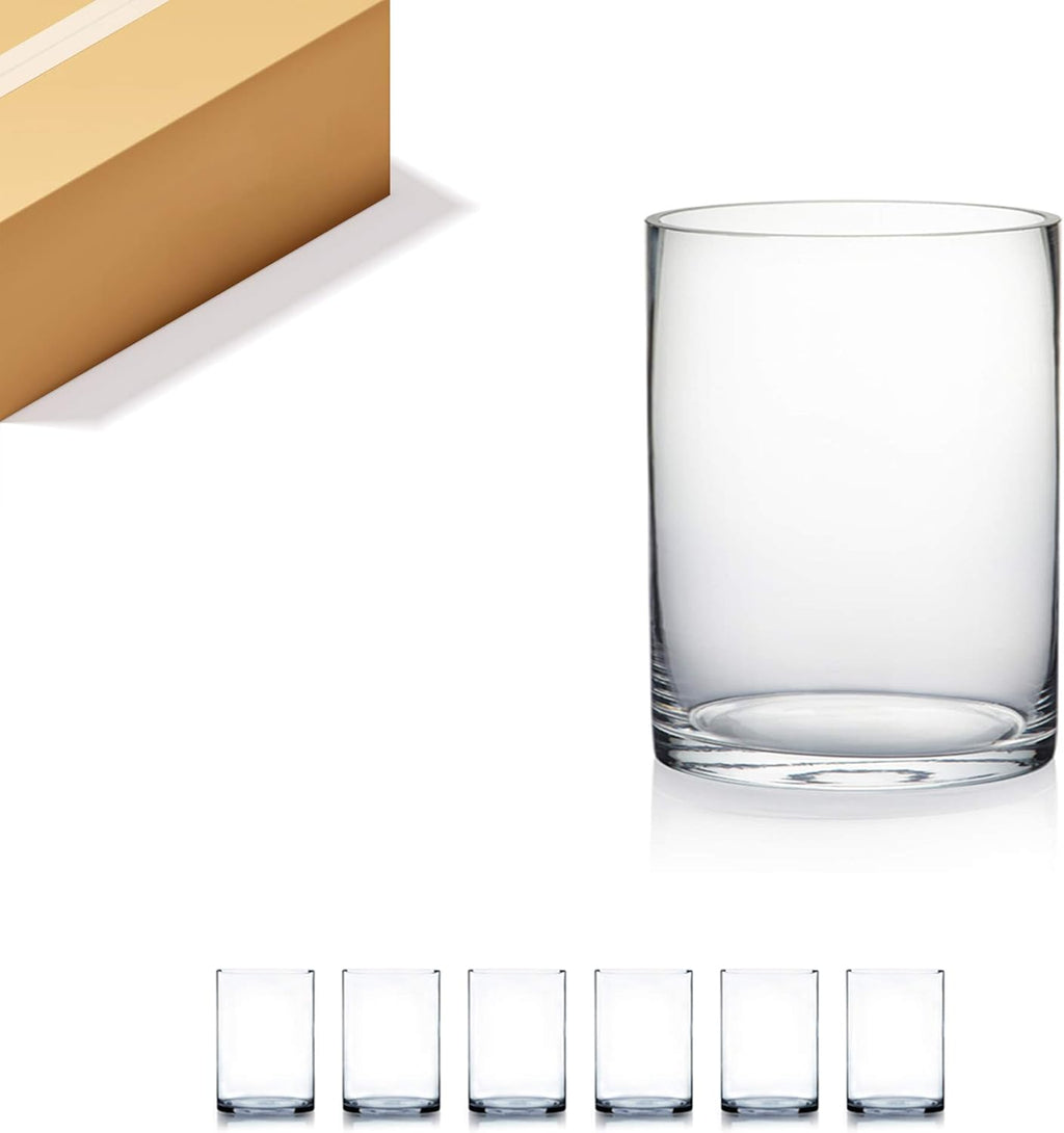 WGV Quality Thick Cylinder Vase, Width 6", Height 8", Clear Glass Container Terrarium Candle Holder for Wedding Centerpiece, Event, Home Decor, 1 Piece - Grand Goldman