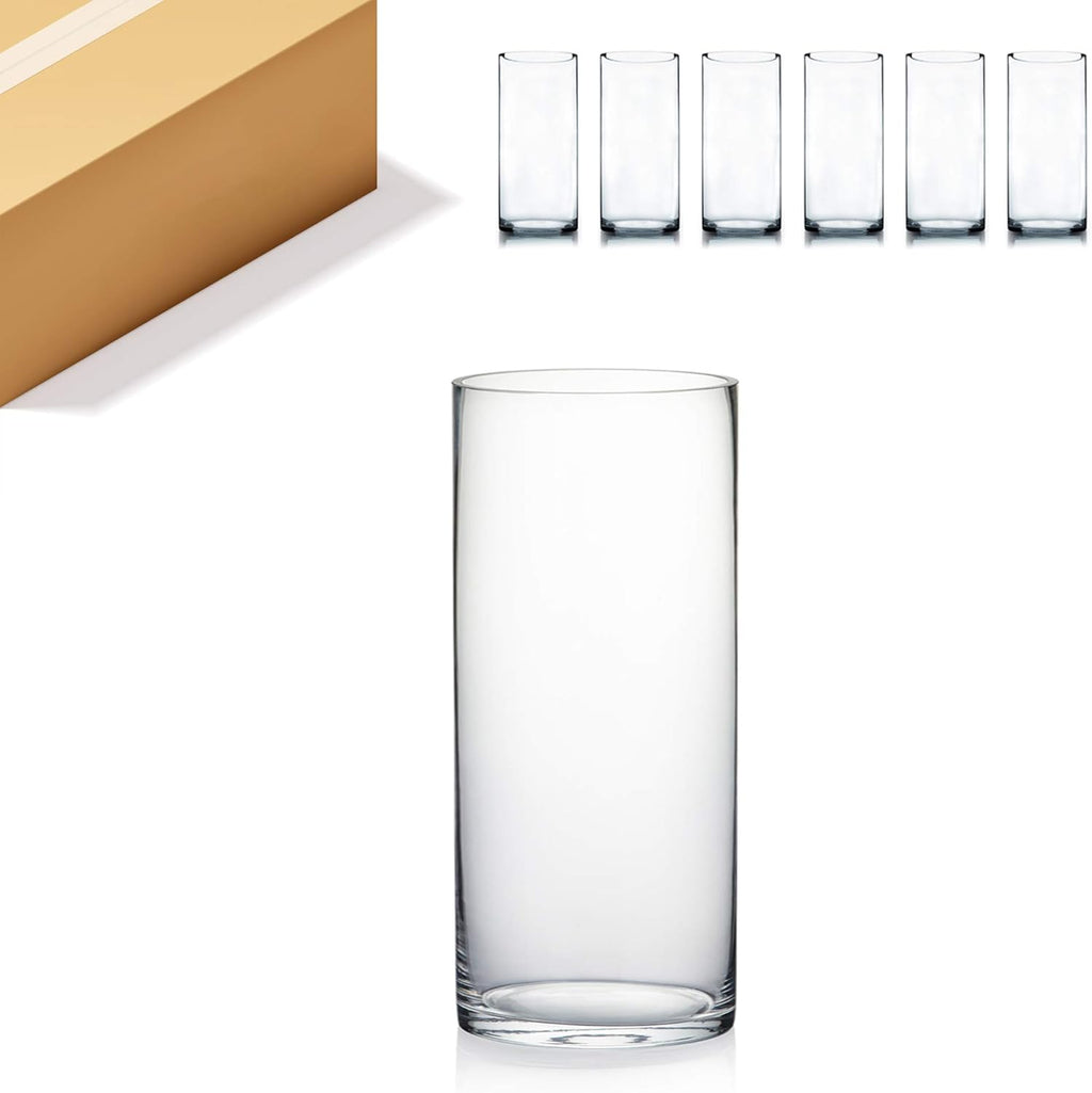 WGV Quality Thick Cylinder Vase, Width 6", Height 8", Clear Glass Container Terrarium Candle Holder for Wedding Centerpiece, Event, Home Decor, 1 Piece - Grand Goldman