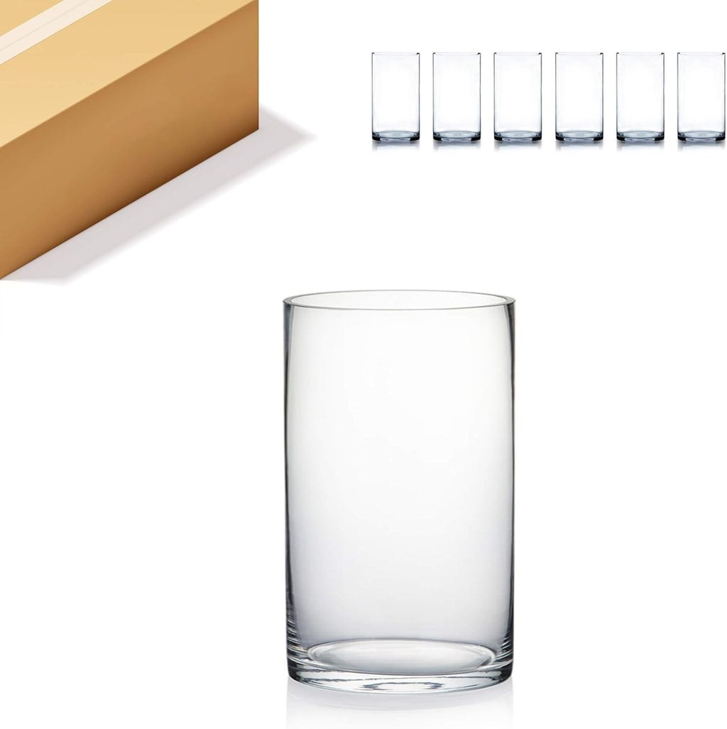 WGV Quality Thick Cylinder Vase, Width 6", Height 8", Clear Glass Container Terrarium Candle Holder for Wedding Centerpiece, Event, Home Decor, 1 Piece - Grand Goldman